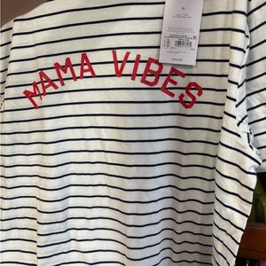 Ingrid & Isabel Black and White Striped  pregnancy Tee with Red 'Mama Vibes'